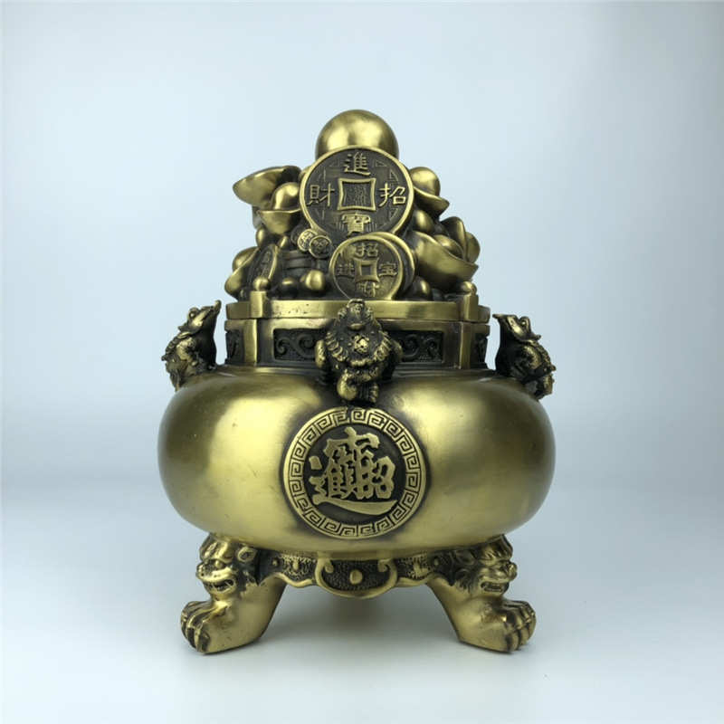 黄铜金蟾聚宝盆摆件开盖金蝉香炉家居装藏开业礼品摆件