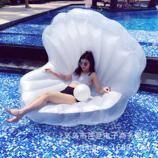 ins新品充气珍珠蚌壳扇贝贝壳水上浮床气垫沙发浮排泳圈批发