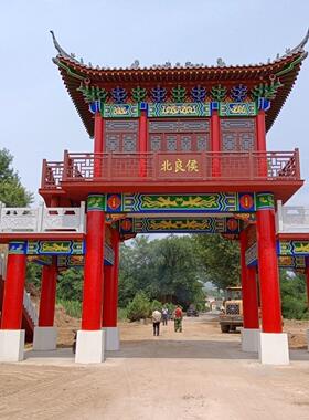 水泥牌坊牌楼村口三门仿古门楼一整套景区中式复古门头招牌屋檐