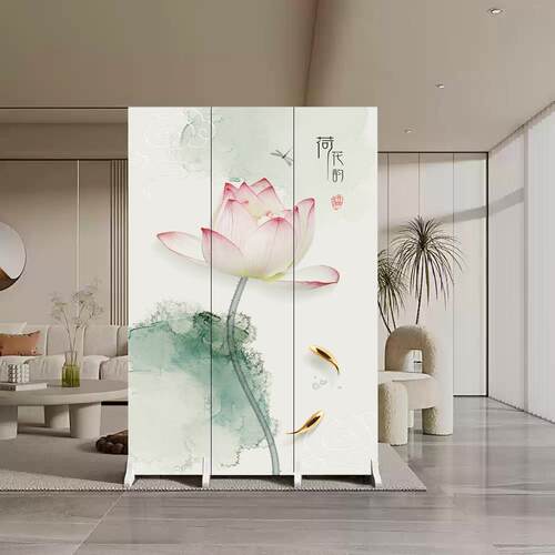 中式屏风禅意风隔断客厅荷花小户型可折叠移动现代简约酒店办公室