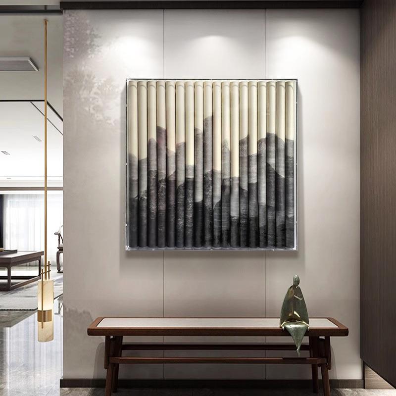 新中式群山挂画禅意实木立体装饰画纯手绘肌理客厅茶室书房