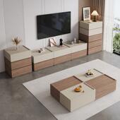 实木茶几客厅家用2024款 轻奢高级感积木组合电视柜收纳储物柜一体