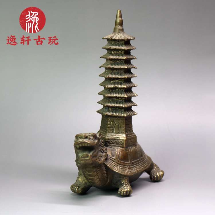 纯铜龙龟托塔 龙龟背塔九层文昌塔铜器 家居办公室装饰工艺品摆件