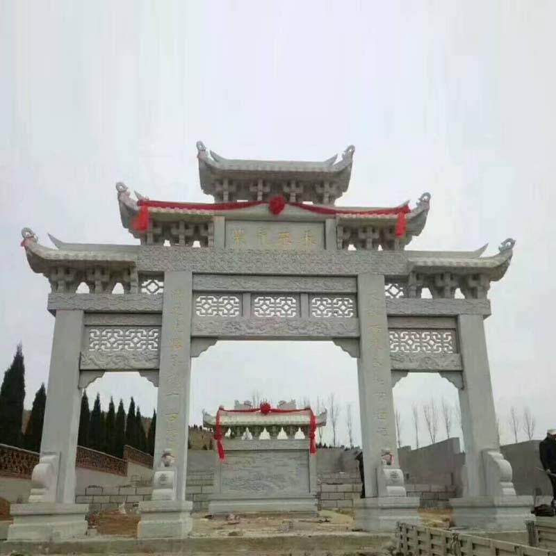定制款石雕牌楼牌坊花岗岩三门五楼牌坊寺庙景区村口刻字门楼