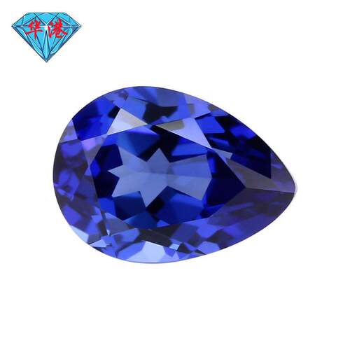 华港宝石 梨形培育皇家蓝 再生蓝宝石提拉法合成彩宝水滴形戒面