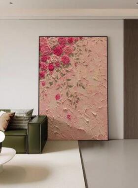 大芬村手绘油画玫瑰花手绘肌理画简约玄关入户挂画客厅沙发背景画