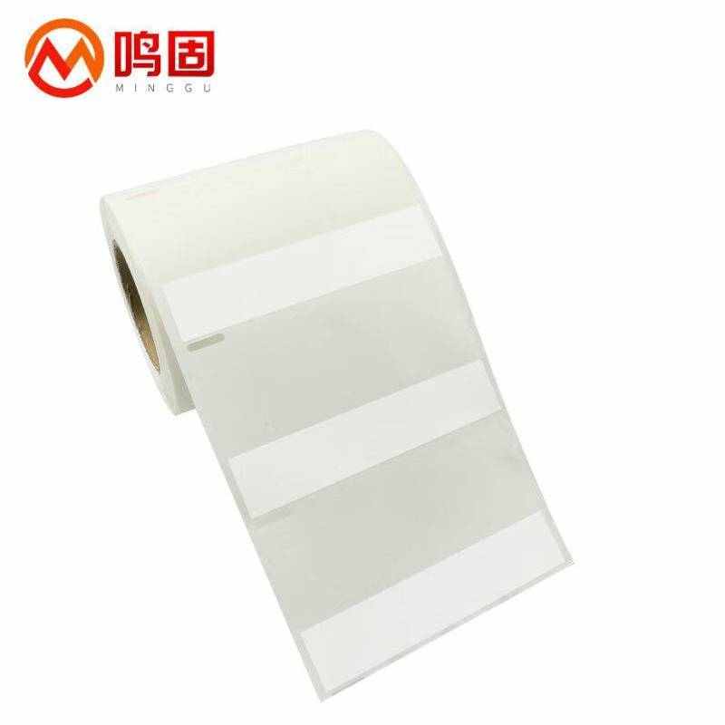 鸣固不干胶标签长方形透明线缆标签卷装白色透明打底缠绕线标空白
