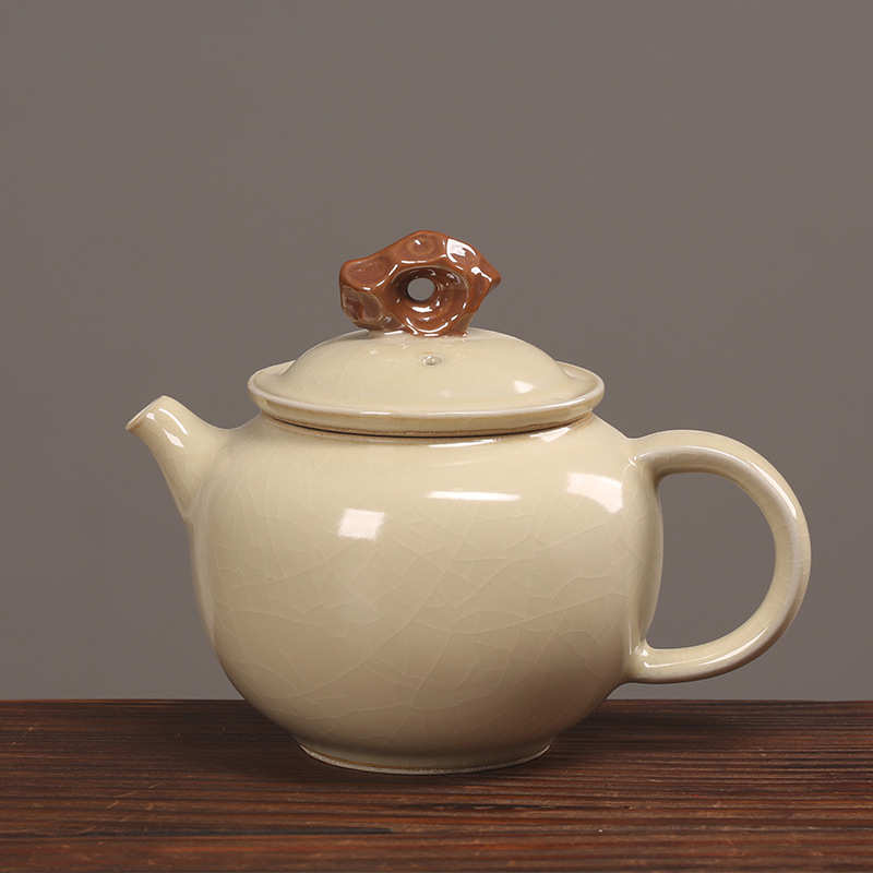 汝窑茶壶开片单壶功夫茶具泡茶器西施壶创意高档陶瓷汝瓷大号茶壶