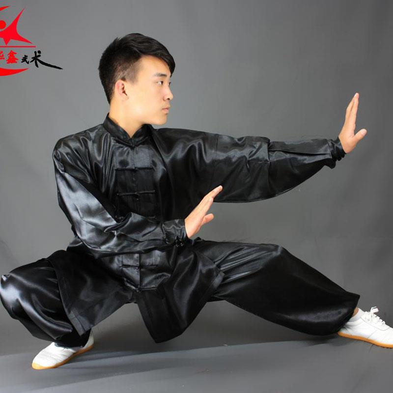 高档男通用太极武术表晨演舞练台服装女打拳练功训服绸缎亮面套装