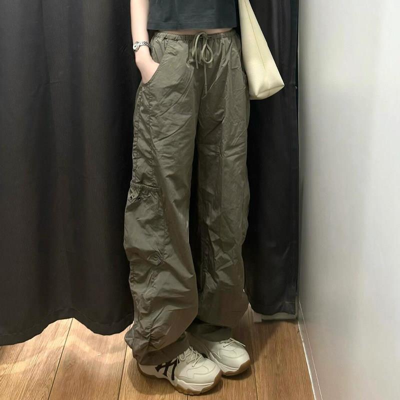 潮牌休闲裤女士新款时尚百搭辣妹高腰宽松阔腿小个子速干工装裤子
