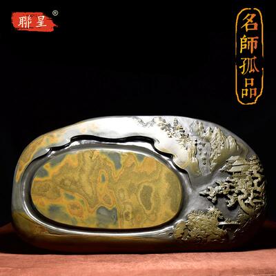 高档精品歙砚名师张子坚作品/江南秋韵/手工雕刻山水砚台文房大砚