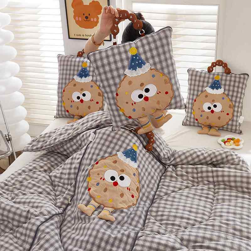 提全棉抱枕被二合一两用抱枕被子ltao1017纯棉办车载被靠垫手公室