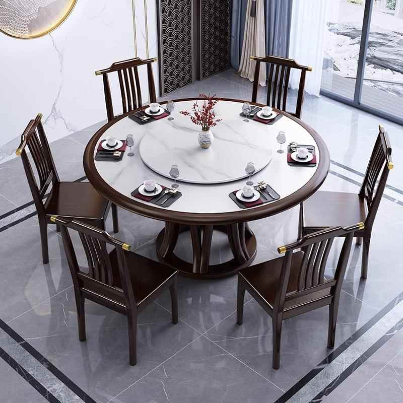 新中式岩板餐圆形圆桌转812#盘桌家大用圆餐桌实木餐椅酒店桌1.8m