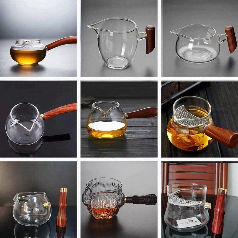河间木把公杯茶漏高硼硅玻璃茶具茶海功夫茶器侧把玻璃公道杯