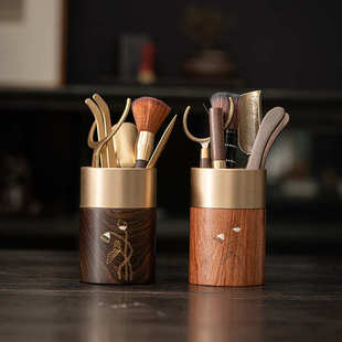 黑檀铜木茶道六君子荷花茶道套装 功夫茶具配件养壶笔茶夹防烫茶道