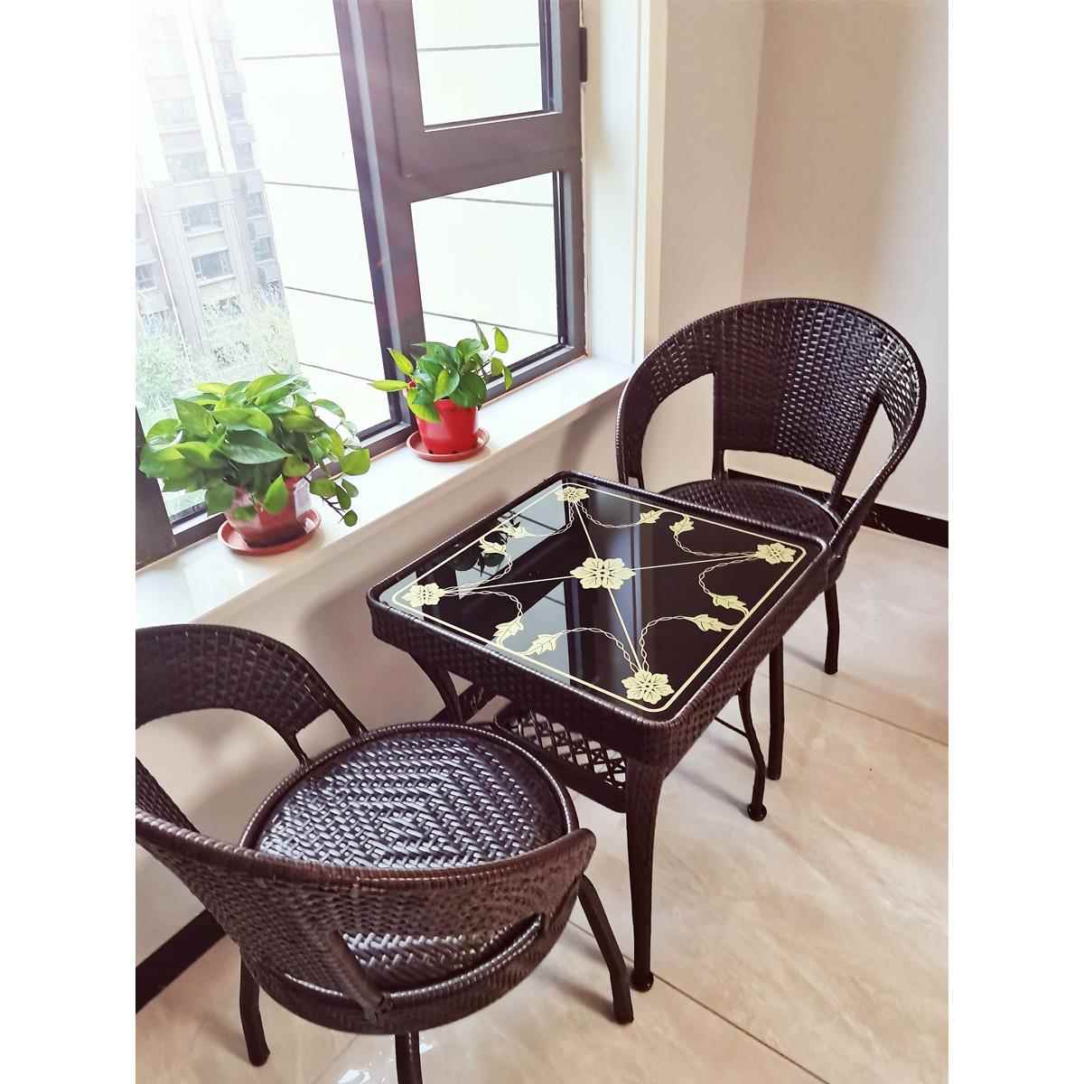 阳台藤椅桌椅三件套休闲茶几方圆客厅户外网红小户型家用仿藤桌椅