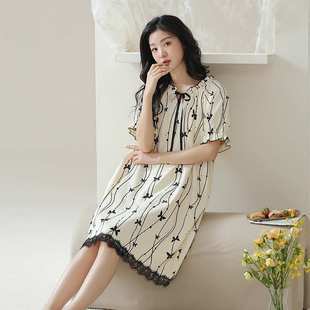 睡裙宫廷风甜美女士家居服夏 夏季 新款 7A抗菌纯棉睡衣女短袖 中长款