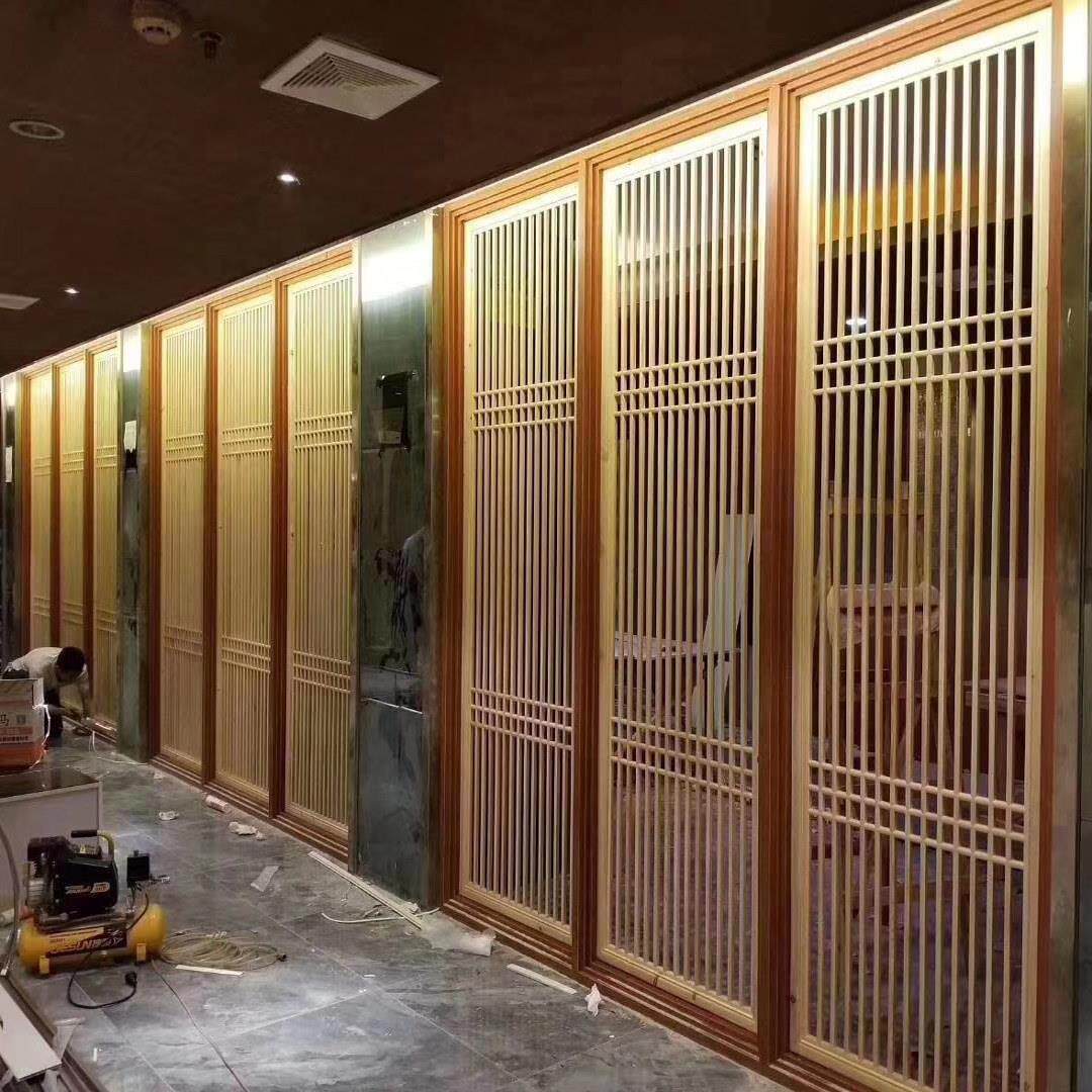 新中式屏风实木镂空花格隔断养生馆移门木格栅火锅店木格栅装饰