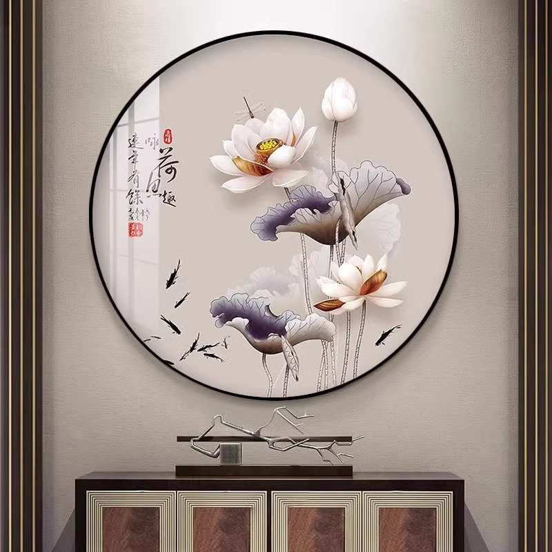 荷花九鱼图十字绣2025新款线绣满绣客厅卧室圆形花卉古风自己绣