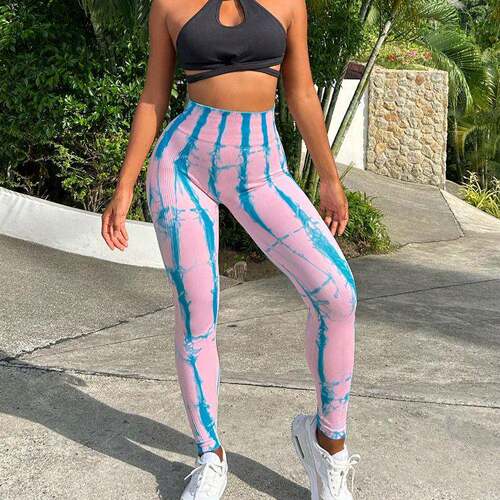 High Waist Tie-Dye Yoga Pants for Women Sporty Tight-Fitting