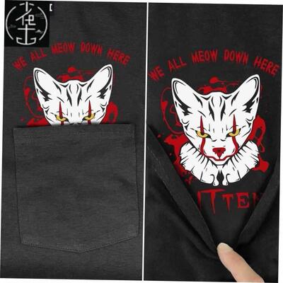 Funny T Shirt Summer Print Pocket T Despise Cat Dog口袋印花T