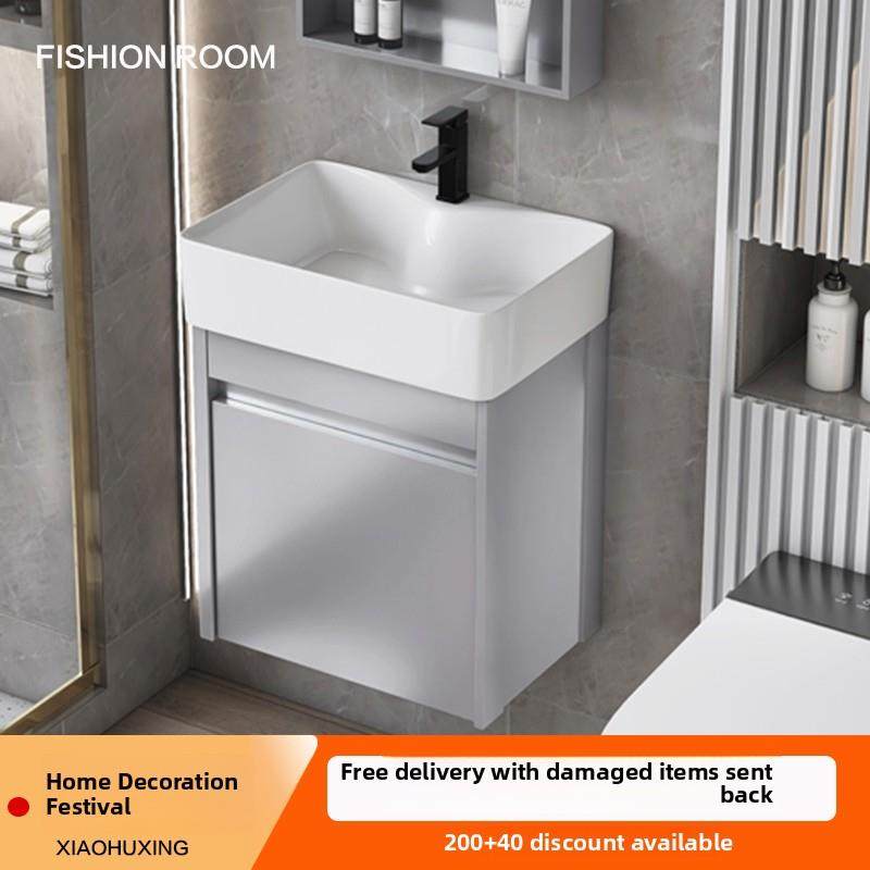 小户型壁挂式面盆卫浴简单灰色面盆柜式组合一体化面盆陶瓷面盆