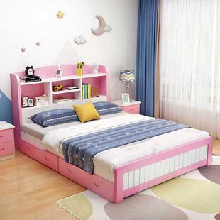 实木儿简童床单床现代约男孩女孩学生床1.米人双人多功5能书A001