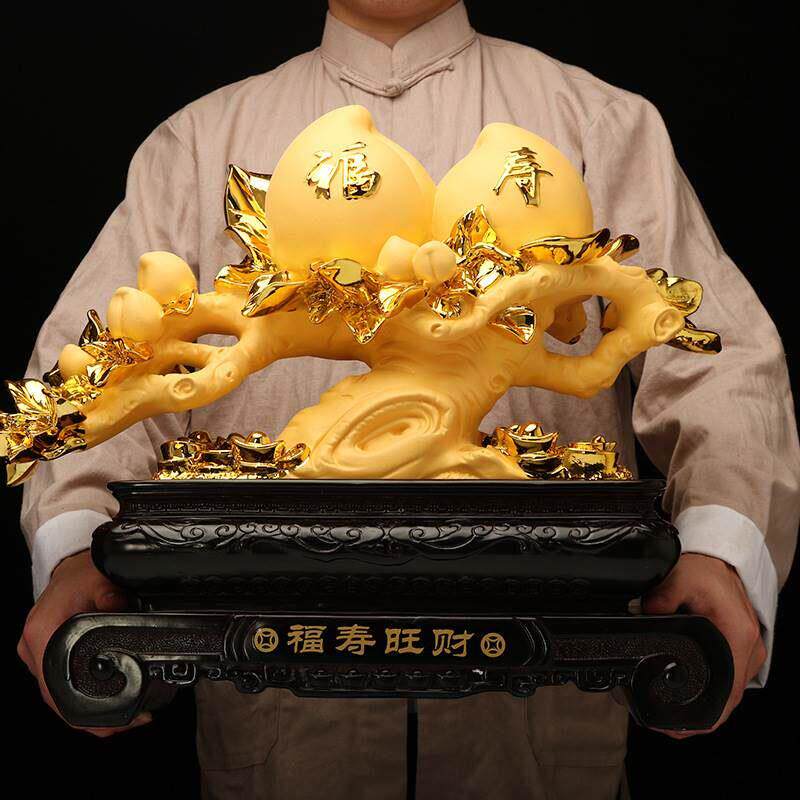 寿桃摆件沙金 送长辈父母爷爷奶奶生日礼物 老人祝寿贺寿礼品