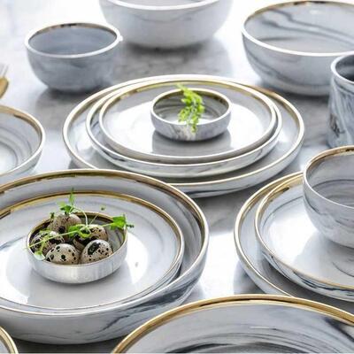 Marble Dinner Plate Set Ceramic Kitchen Plate Tableware Set