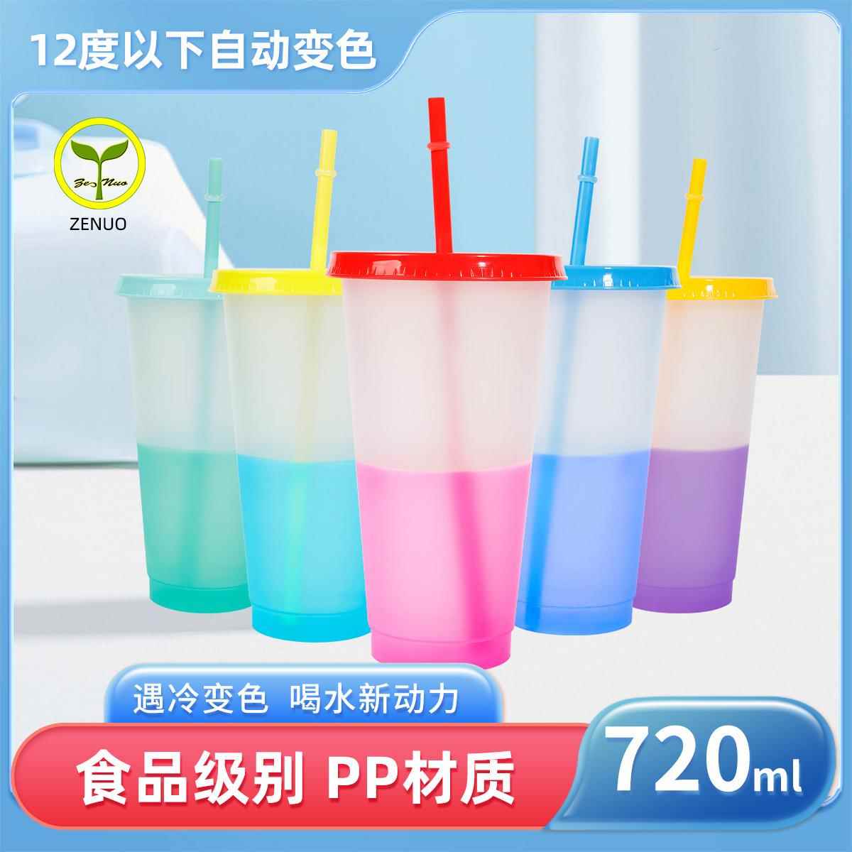 20001 变色创意塑料变色杯 PP材质感温变色杯 吸管塑料杯