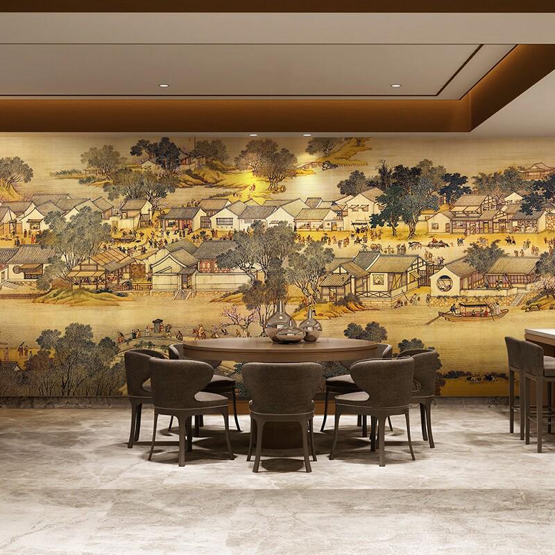 2025新款中国风清明上河图3D立体酒店包房墙布中式壁装饰壁画壁纸图片
