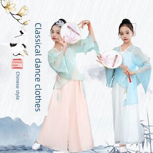 中国表演服 女童舞蹈练习服 仙人 淡雅纱衣 儿童古典舞表演服