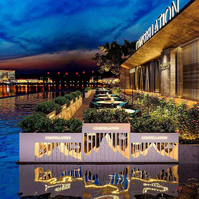 户外花箱组合太阳能发光灯箱市政外摆隔断花坛护栏铁艺不锈钢花槽