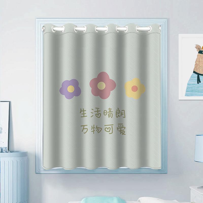 免打孔送伸缩杆艺术花极简数码印花窗帘门帘短帘学生宿舍