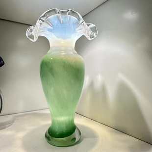 中古芬顿风美人鱼琉璃花瓶法式复古艺术厚实玻璃水培花器摆件