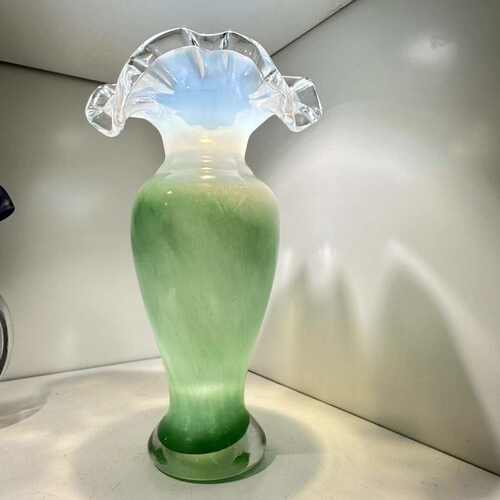 中古芬顿风美人鱼琉璃花瓶法式复古艺术厚实玻璃水培花器摆件