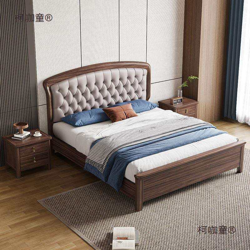 乌金木实木床1米8双人床中式主卧现代简约全实木收纳储物大垒德株