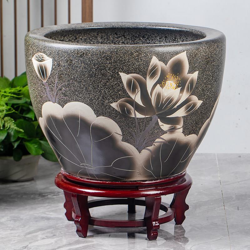 景德镇覆古圆口陶瓷金鱼缸盆睡莲碗莲乌龟阳台风水庭院大缸深水缸