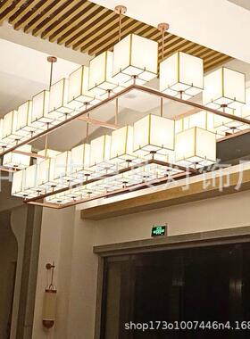 新中式铁艺吊灯酒店大堂售楼部餐厅样板间宴会厅吊灯长方形灯