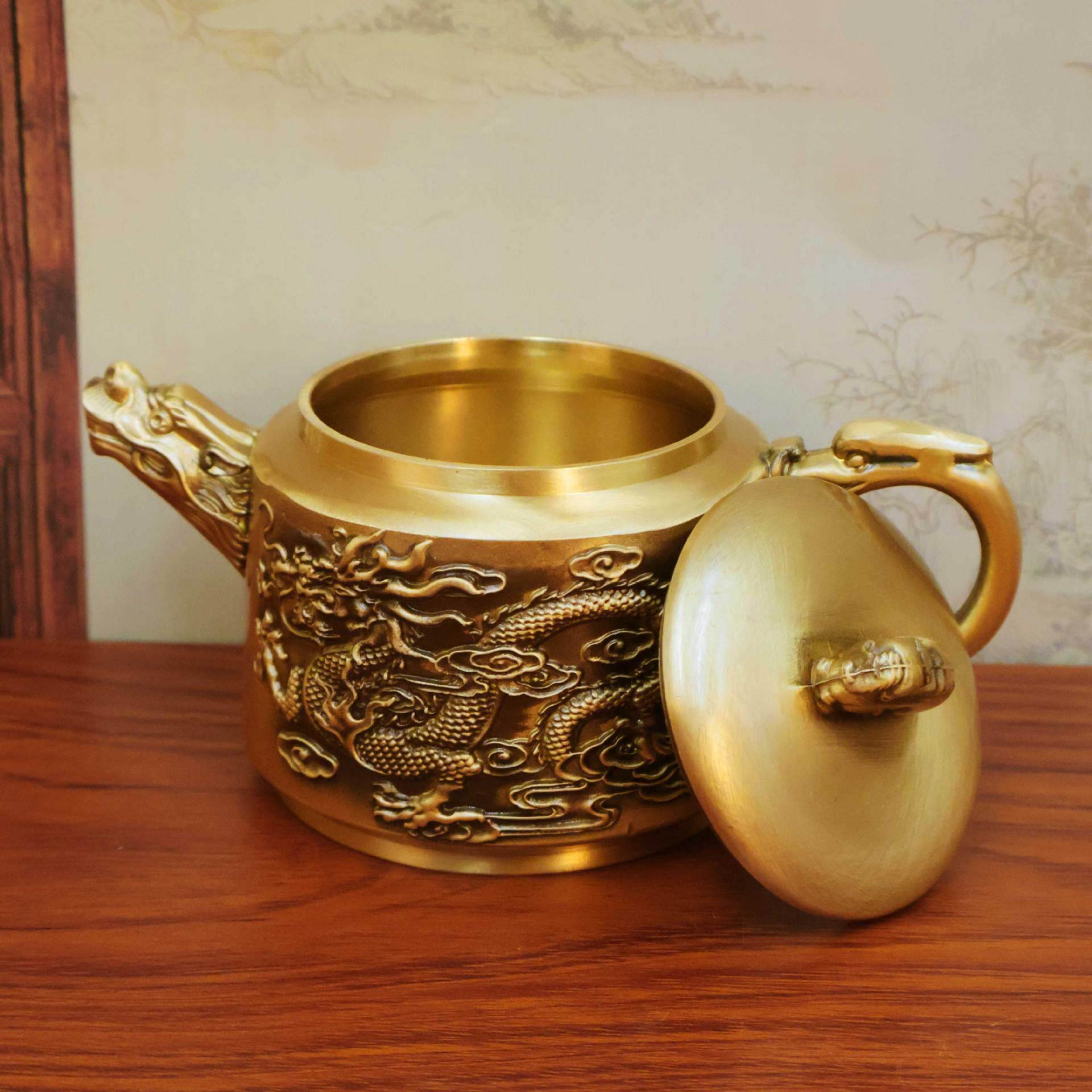 黄铜龙呈祥茶凤壶壶铜摆见描述茶壶家居创意器件金属桌面茶壶工铜