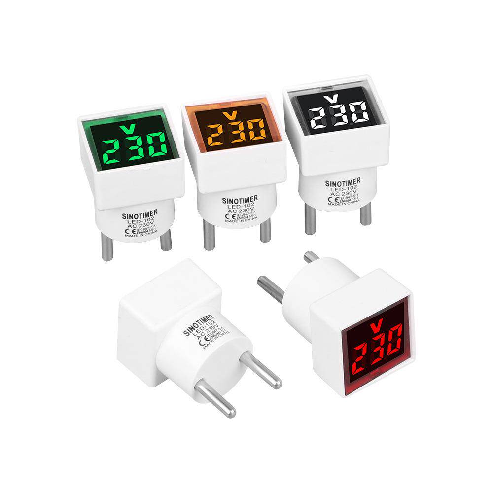 方形欧规插头式家用数显交流电压表指示灯 AC230V 220V LED-102