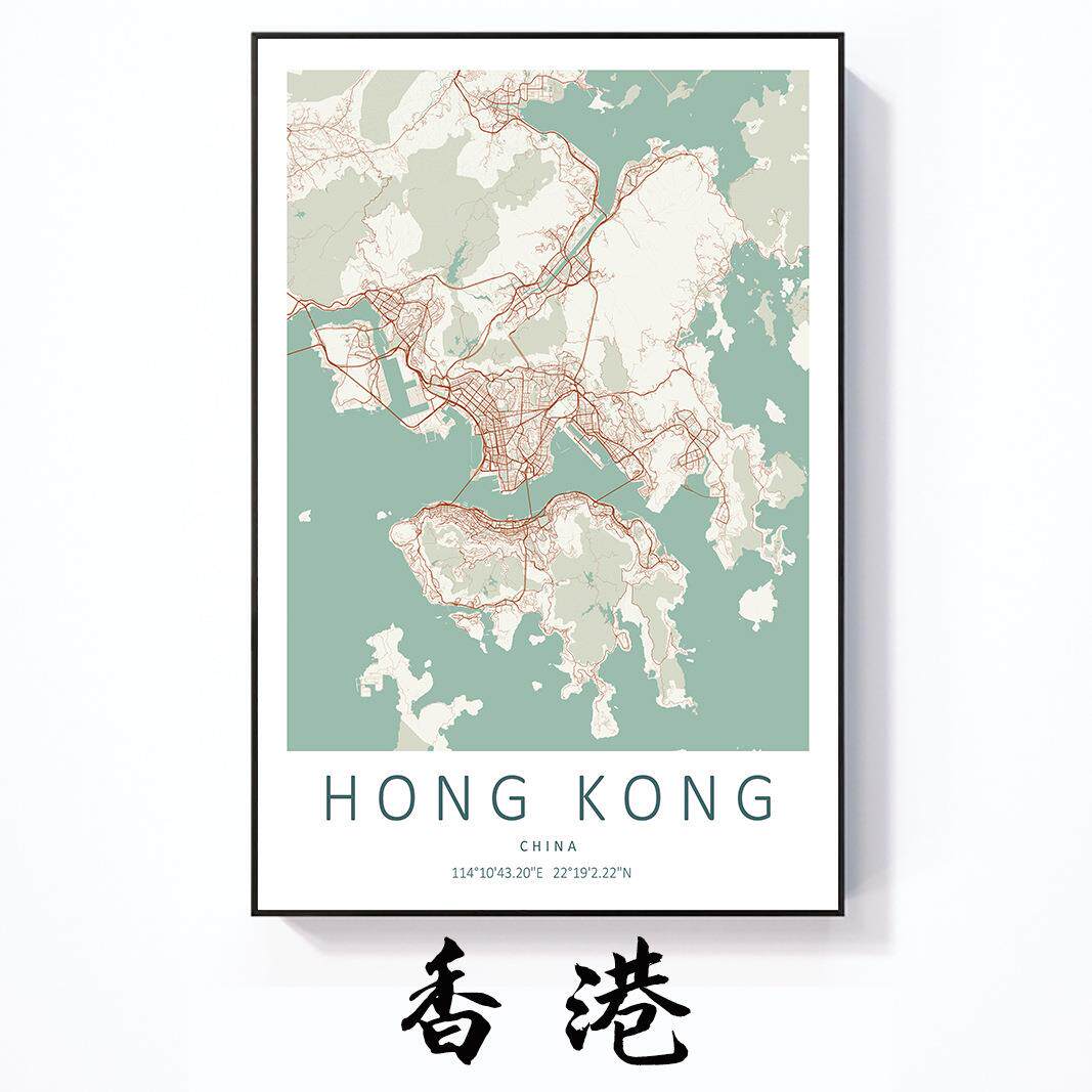 世界城市地图装饰画纽约伦敦挂画走廊玄关画餐厅客厅装饰地图壁画