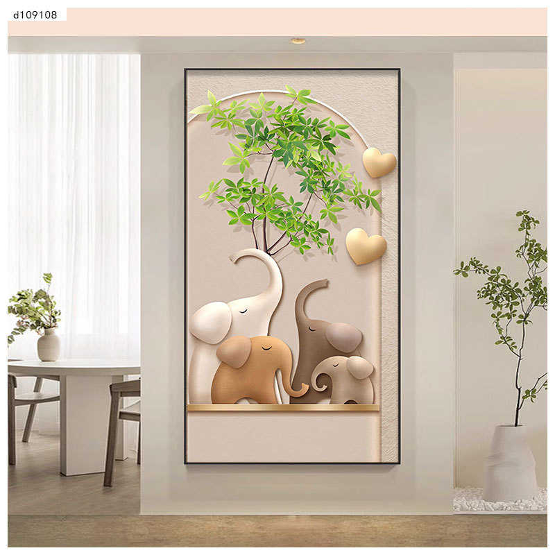 入户门玄关装饰画肌理客厅走廊过道墙壁画奶油风绿植大象高档挂画