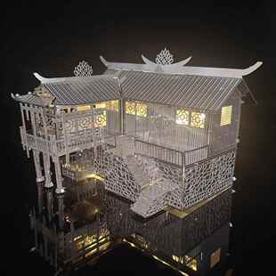 吊脚楼   3D立体金属建筑拼图DIY手工制作益智拼装模型玩具小摆件
