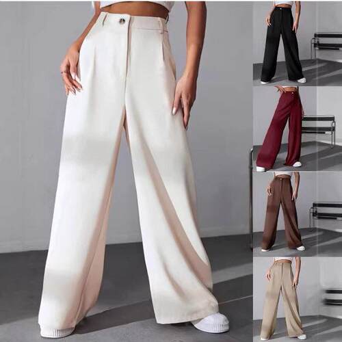 Women's Wide Leg Loose Fit Pants  Non-Elastic Casual Long