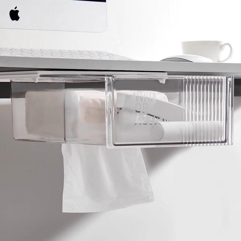 包邮免打孔收纳盒透明隐藏式桌下抽屉纸巾杂物收纳盒二合一办公室,居家布艺,收纳盒,淘宝优惠券,粉丝福利购,淘宝优惠卷