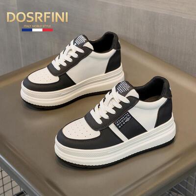 杜莎菲尼新款时尚休闲鞋女真皮厚底板鞋透气款单鞋低帮舒适运动鞋