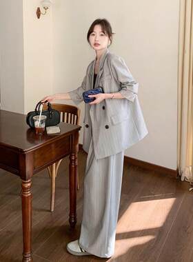 LILY MOST灰色老钱风穿搭西装套装女春季新款小西服阔腿裤两件套