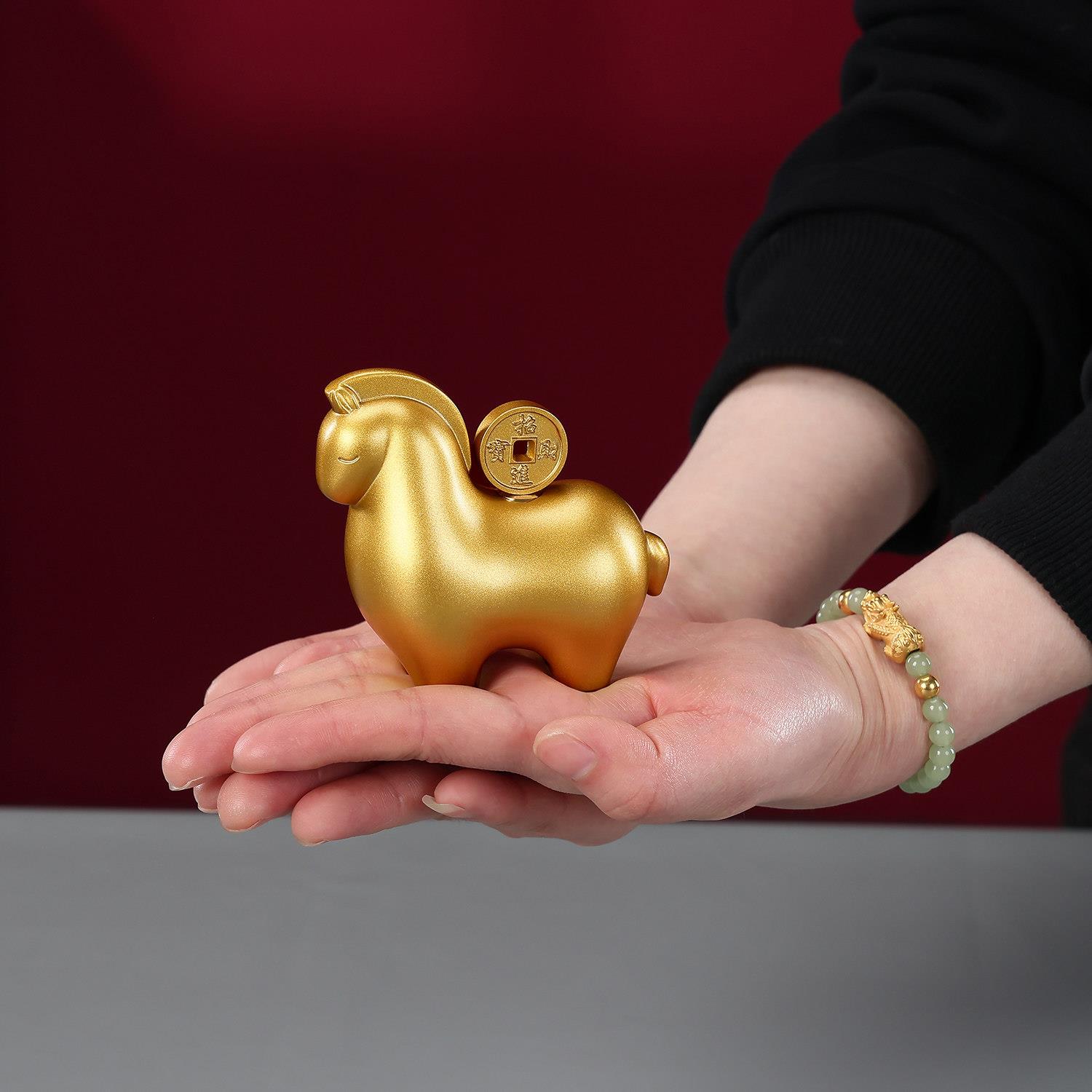 黄铜金色实心《马上赚钱》摆件手把件马年生肖礼品生日年会礼品