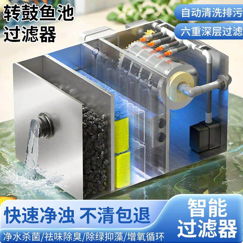 不锈钢鱼池过滤器转鼓微滤机水循环系统锦鲤池过滤反冲洗鱼便分离